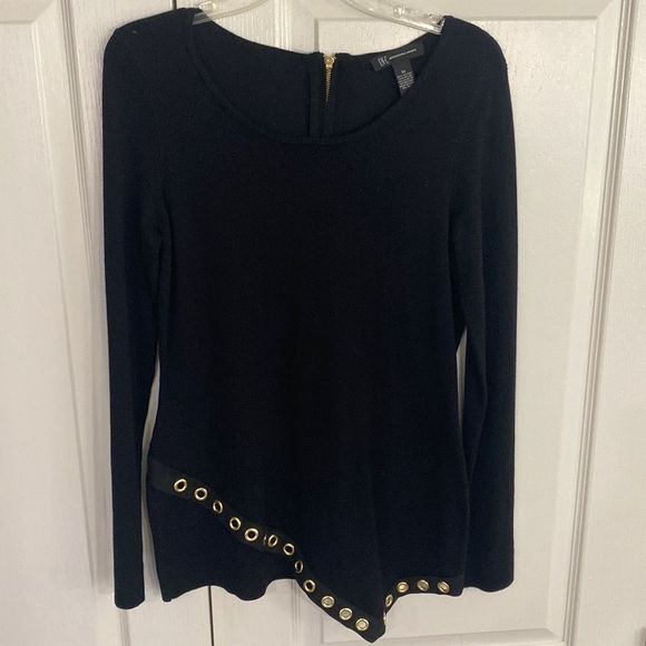 INC International Concepts Tops - INC Long Sleeve Black Top, Gold accents. Size M